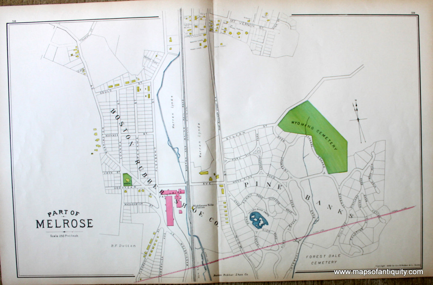 Antique-Map-Melrose-(MA)-Massachusetts--1889-Walker-Maps-Of-Antiquity