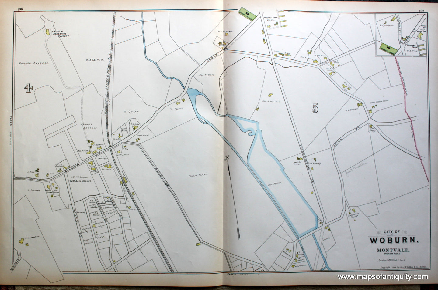 Antique-Map-Woburn-(MA)-Massachusetts--1889-Walker-Maps-Of-Antiquity