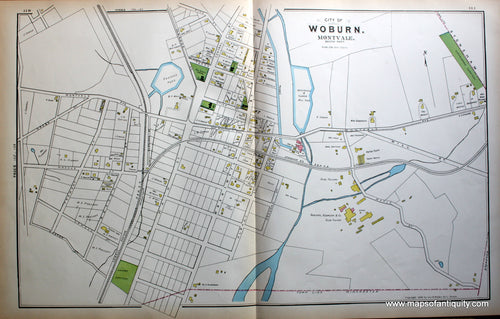 Antique-Map-Woburn-(MA)-Massachusetts--1889-Walker-Maps-Of-Antiquity