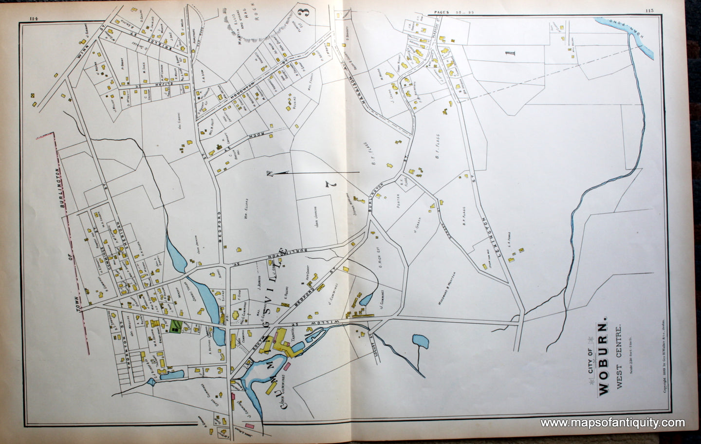 Antique-Map-Woburn-(MA)-Massachusetts--1889-Walker-Maps-Of-Antiquity