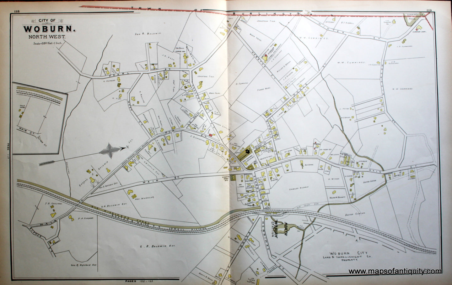 Antique-Map-Woburn-(MA)-Massachusetts--1889-Walker-Maps-Of-Antiquity