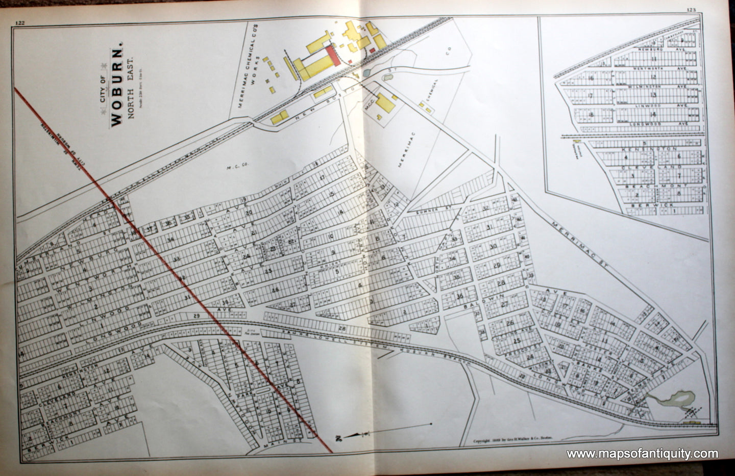 Antique-Map-Woburn-(MA)-Massachusetts--1889-Walker-Maps-Of-Antiquity