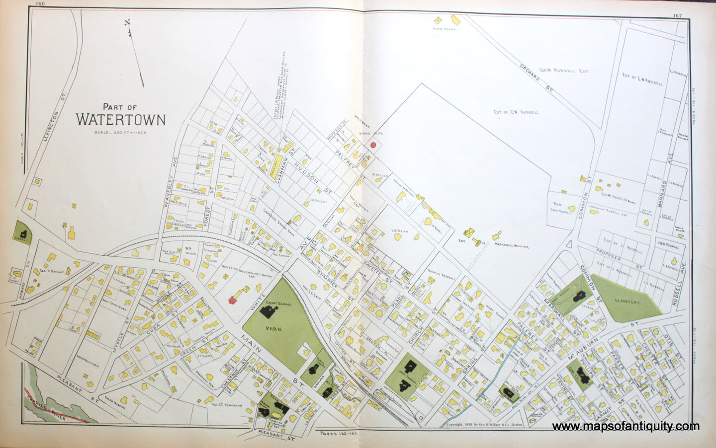 Antique-Map-Watertown-(MA)-Massachusetts--1889-Walker-Maps-Of-Antiquity