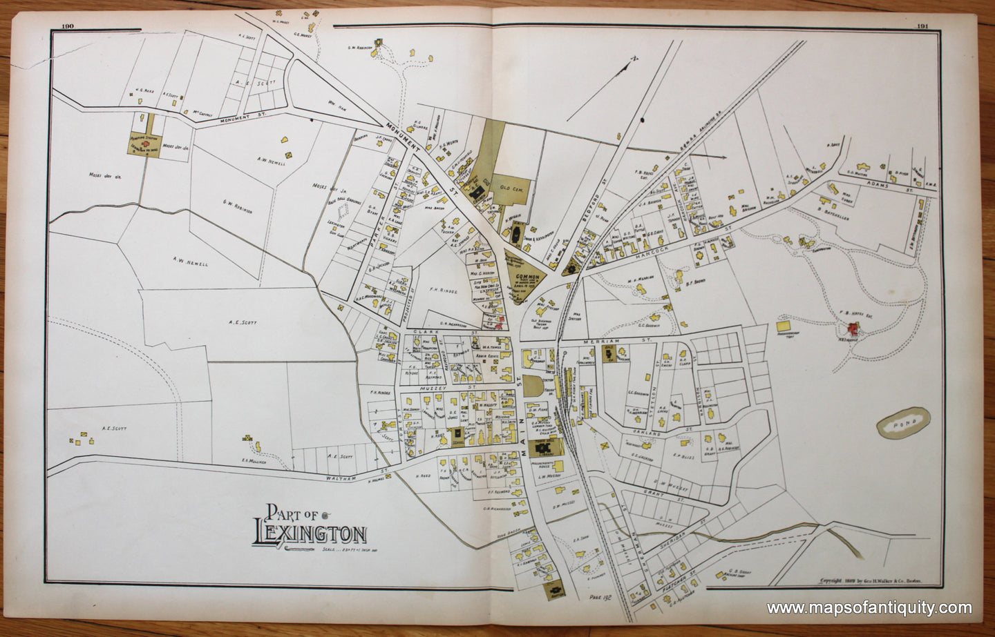 Antique-Map-Lexington-Bedford-MA-Massachusetts-Mass-Maps-of-Antiquity-1889-Walker-1880s-1800s