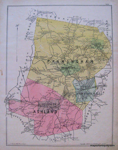 Antique-Hand-Colored-Map-Framingham/Ashland-(MA)-United-States-Massachusetts-1889-Walker-Maps-Of-Antiquity
