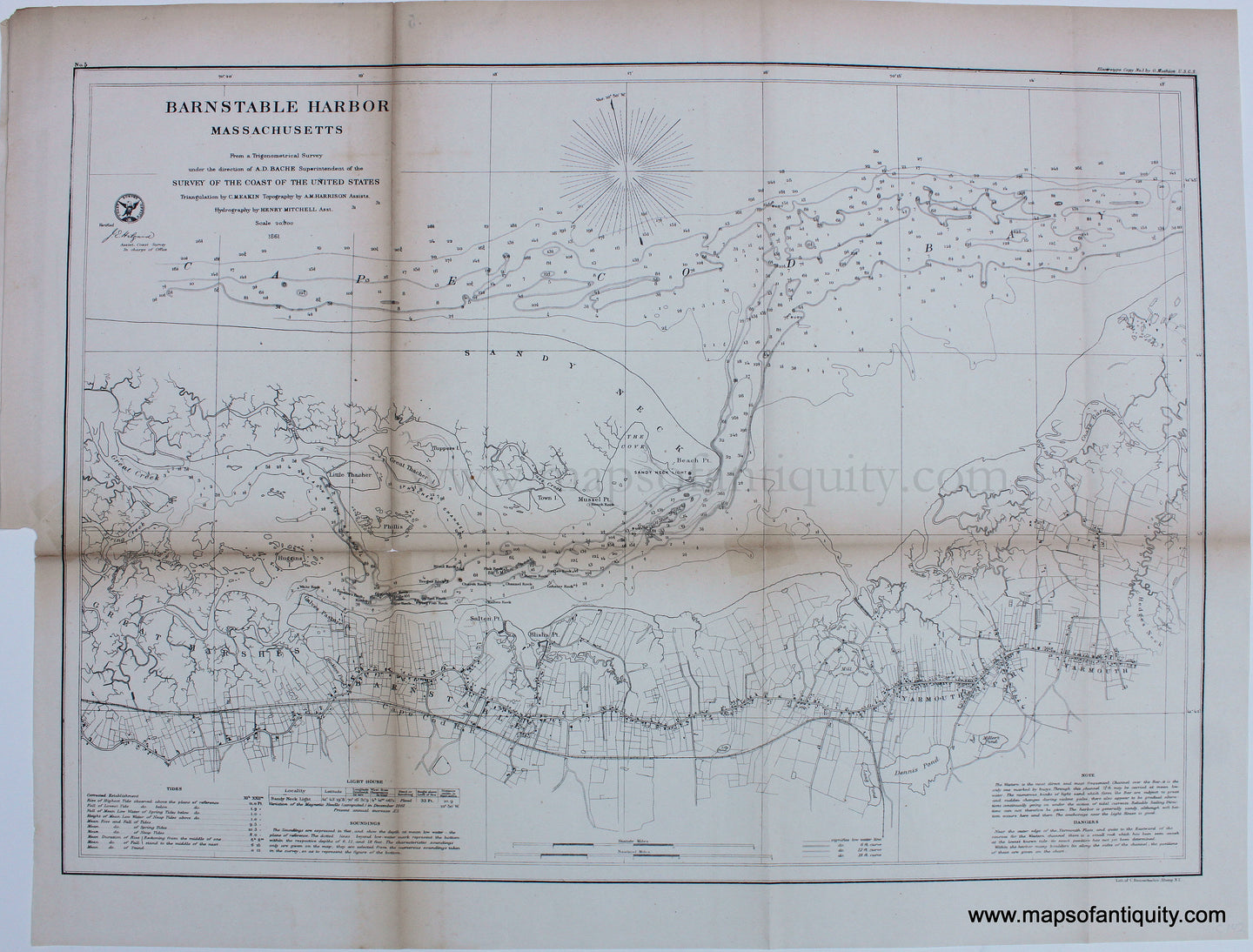 1861 - Barnstable Harbor, Massachusetts - Antique Chart