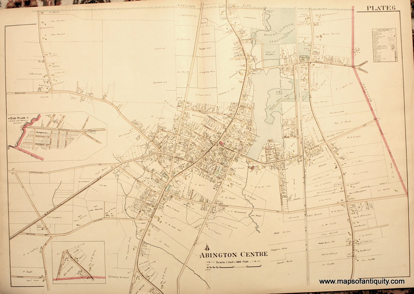 Antique-Hand-Colored-Map-Abington-Center-(MA)-Massachusetts--1903-Richards-Maps-Of-Antiquity