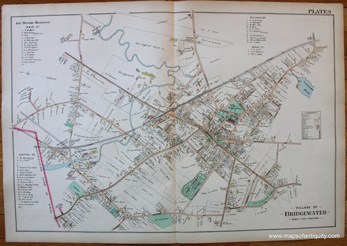 Antique-Hand-Colored-Map-Village-of-Bridgewater-(MA)-**********-Massachusetts--1903-Richards-Maps-Of-Antiquity