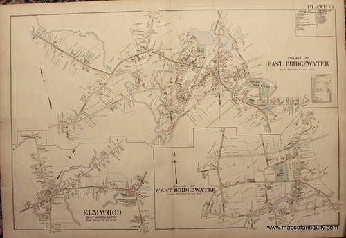 Antique-Hand-Colored-Map-Villages-of-East-Bridgewater-West-Bridgewater-and-Elmwood-(MA)-Massachusetts--1903-Richards-Maps-Of-Antiquity