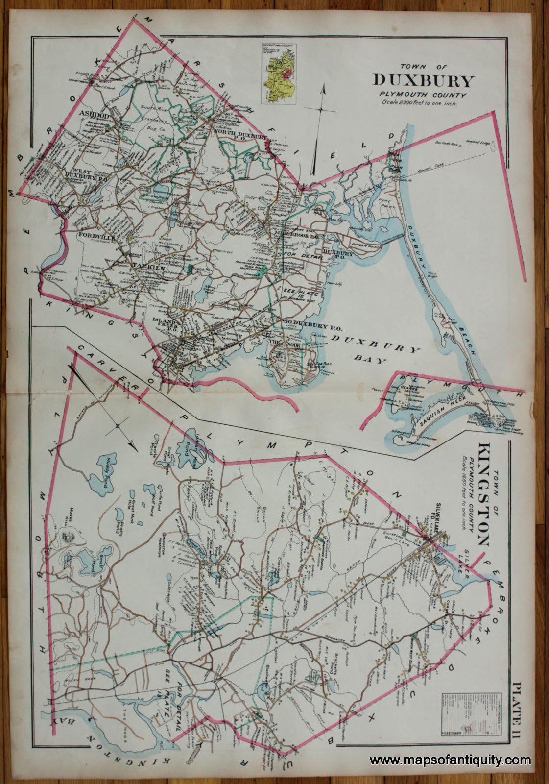 1903 - Town of Duxbury, Town of Kingston  (MA) - Antique Map