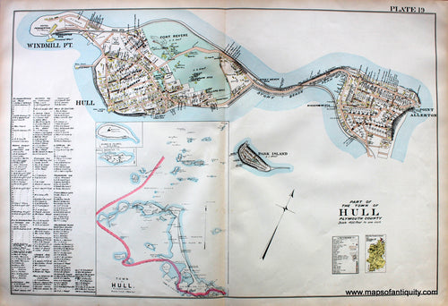 Antique-Hand-Colored-Map-Part-of-the-Town-of-Hull-(MA)-Massachusetts--1903-Richards-Maps-Of-Antiquity