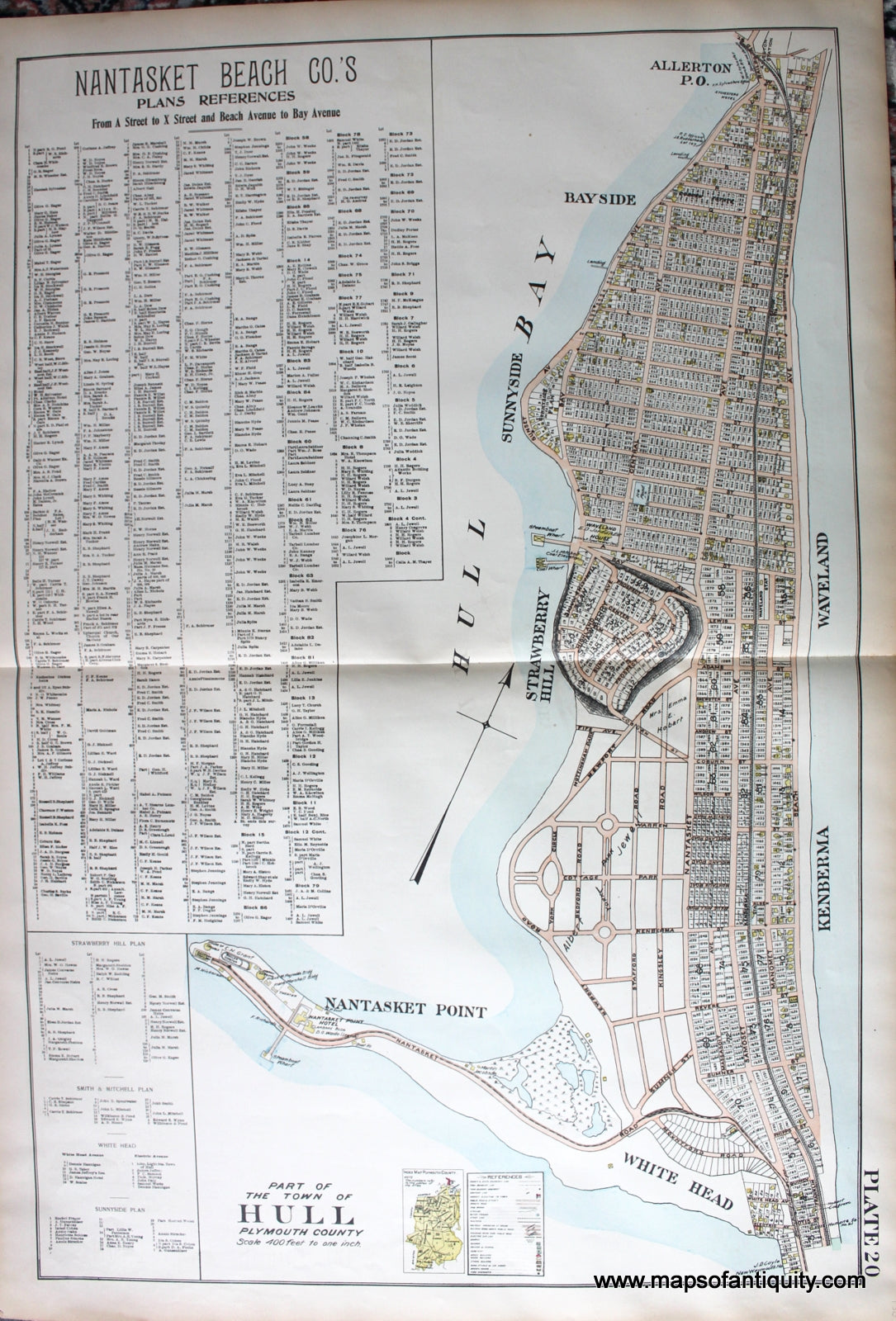 Antique-Hand-Colored-Map-Part-of-the-Town-of-Hull-(MA)-Massachusetts--1903-Richards-Maps-Of-Antiquity