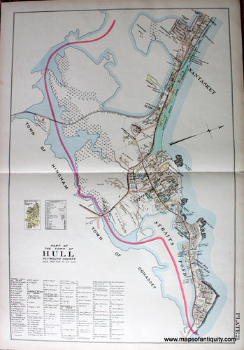 Antique-Hand-Colored-Map-Part-of-the-Town-of-Hull-(MA)-Massachusetts--1903-Richards-Maps-Of-Antiquity