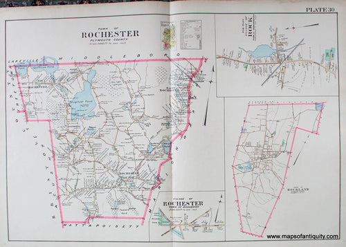 Antique-Hand-Colored-Map-Town-of-Rochester-(MA)-Massachusetts--1903-Richards-Maps-Of-Antiquity