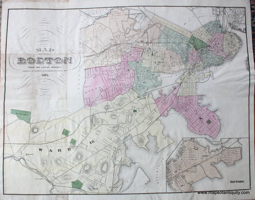 Antique-Hand-Colored-Map-Map-of-Boston-from-the-Latest-Surveys-Massachusetts-Boston-1871-Sampson-and-Davenport-Maps-Of-Antiquity