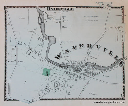 Antique-Hand-Colored-Map-Hydeville-Waterville-p.-10-(MA)-Massachusetts-Worcester-County-1870-Beers-Maps-Of-Antiquity
