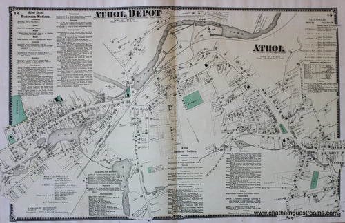 Antique-Hand-Colored-Map-Athol-Depot-Athol-pp.14-15-(MA)-Massachusetts-Worcester-County-1870-Beers-Maps-Of-Antiquity
