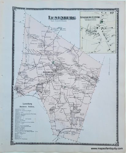 Antique-Hand-Colored-Map-Lunenburg-Lunenburg-Centre-p.-27-(MA)-Massachusetts-Worcester-County-1870-Beers-Maps-Of-Antiquity