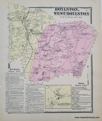 Antique-Hand-Colored-Map-Boylston-West-Boylston-p.-46-(MA)-Massachusetts-Worcester-County-1870-Beers-Maps-Of-Antiquity