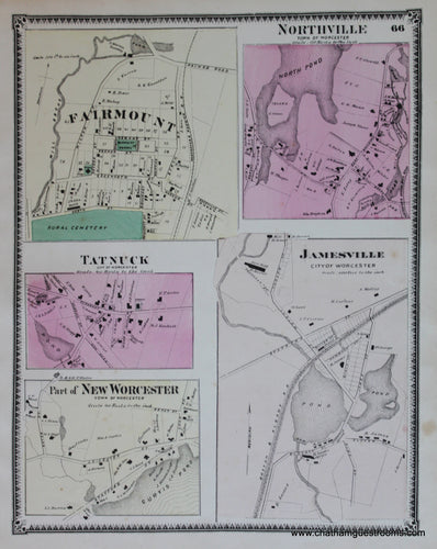 Antique-Hand-Colored-Map-Fairmount-Northville-Tatnuck-New-Worcester-Jamesville-p.-66-(MA)-Massachusetts-Worcester-County-1870-Beers-Maps-Of-Antiquity