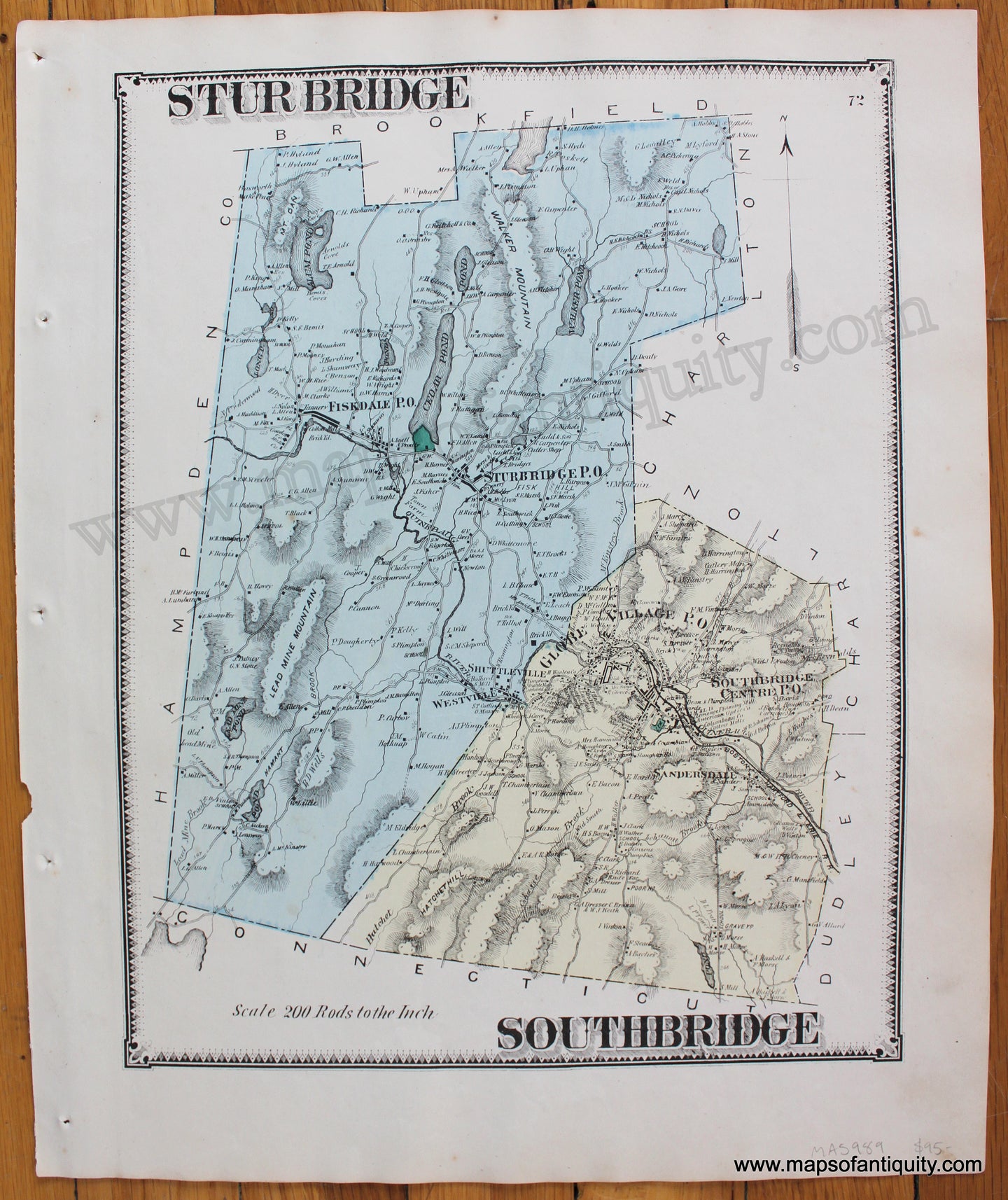 Antique-Map-Sturbridge-Southbridge-p.-72-MA-Massachusetts-Maps-of-Antiquity-1870-1800s-19th-century