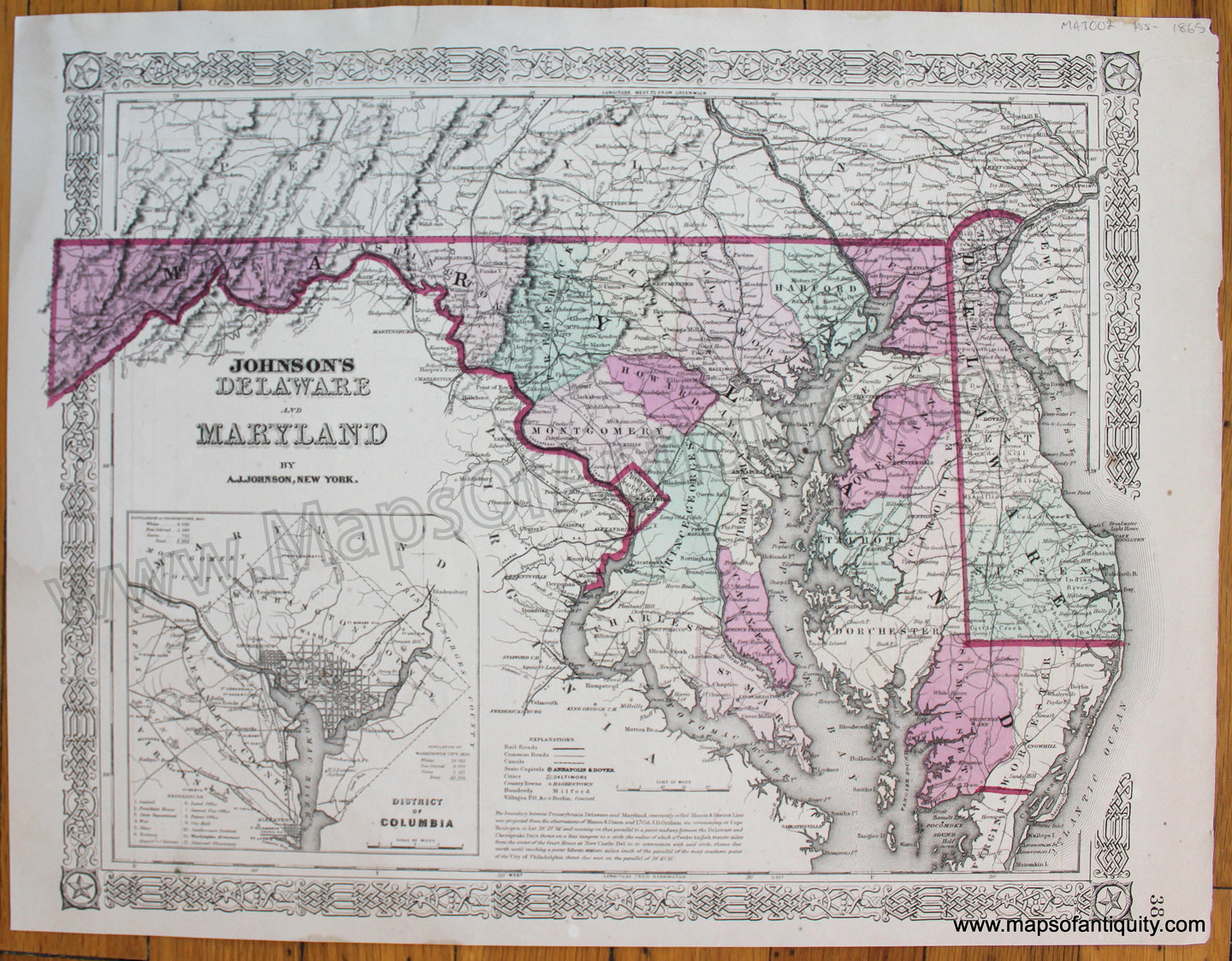 Antique-Map-Johnson's-Delaware-and-Maryland-By-Johnson-1865-1860s-1800s-Mid-Late-19th-Century-Maps-of-Antiquity