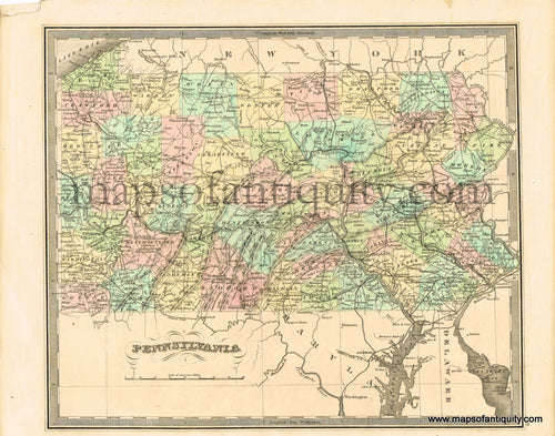 Antique-Hand-Colored-Map-Pennsylvania-United-States-Mid-Atlantic-1848-Jeremiah-Greenleaf-Maps-Of-Antiquity