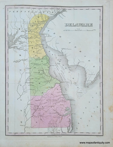 Antique-Hand-Colored-Map-Delaware.-********-United-States-Mid-Atlantic-1824-Anthony-Finley-Maps-Of-Antiquity