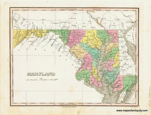 Antique-Hand-Colored-Map-Maryland.-United-States-Mid-Atlantic-1827-Anthony-Finley-Maps-Of-Antiquity