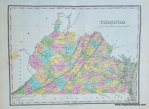 Antique-Hand-Colored-Map-Virginia-West-Virginia-United-States-Mid-Atlantic-1824-Anthony-Finley-Maps-Of-Antiquity