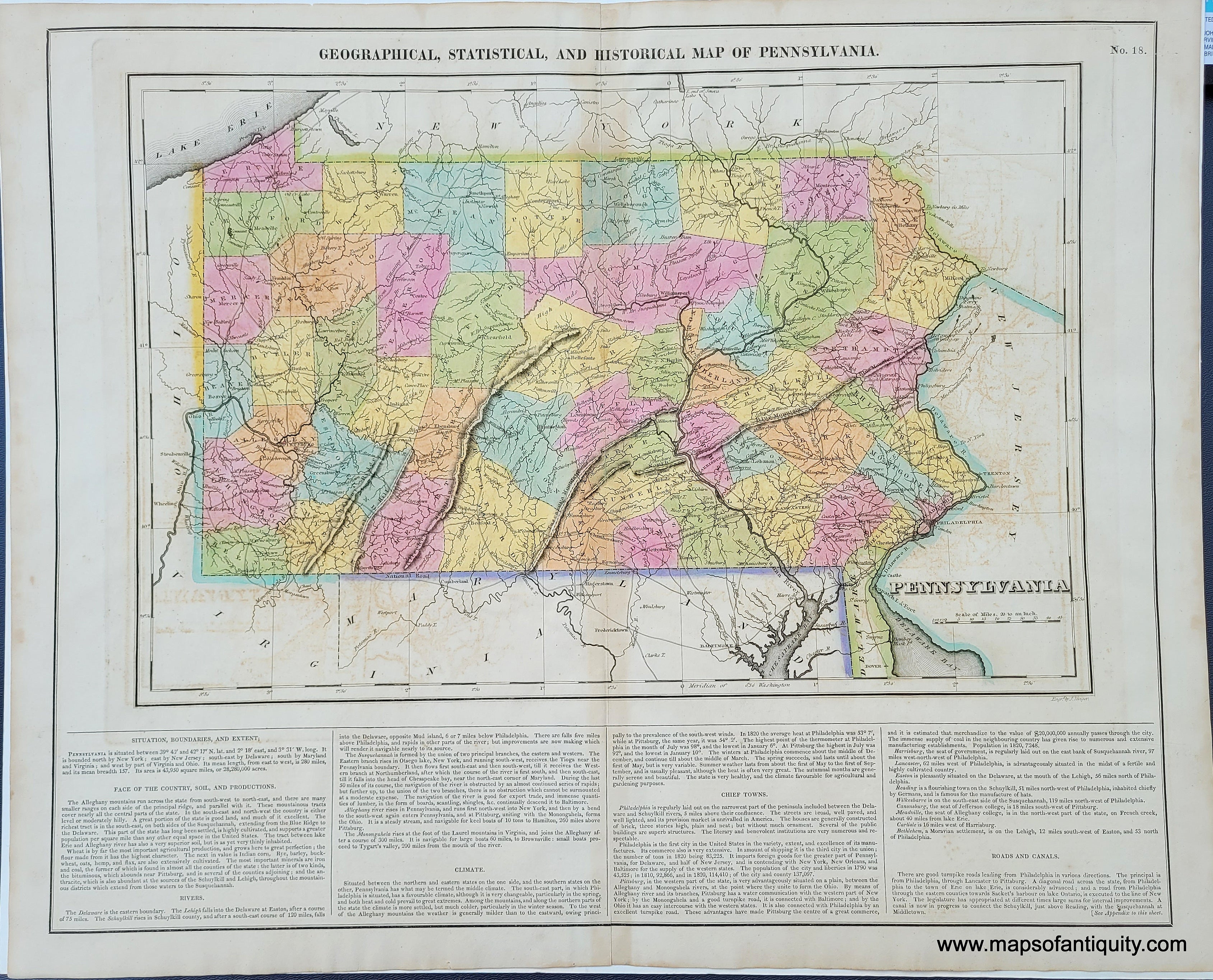 1822 Geographical Statistical And Historical Map Of Pennsylvania Maps Of Antiquity 0577