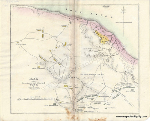 Antique-Map-Plan-of-attack-York-Virginia-British-American-Revolutionary-War-George-Washington-Military-History-Maps-of-Antiquity-1832