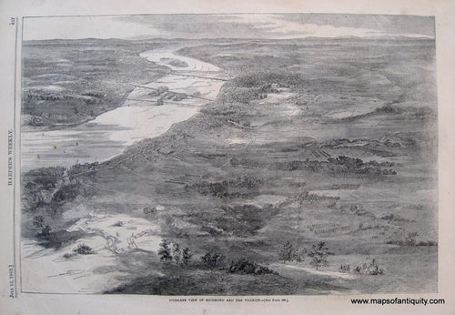 Black-and-White-Antique-Bird's-Eye-View-Birds-Eye-View-of-Richmond-and-the-Vicinity-******-United-States-Northeast-1862-Harper's-Weekly-Maps-Of-Antiquity
