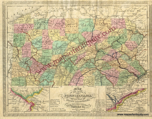 Antique-Hand-Colored-Map-Map-of-the-State-of-Pennsylvania-Compiled-from-the-Latest-Authorities.-United-States-Mid-Atlantic-1843-Biddle-after-Tanner-Maps-Of-Antiquity