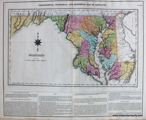 Antique-Hand-Colored-Map-Geographical-Statistical-and-Historical-Map-of-Maryland.-No.-20.-Maryland--1822-Carey-&-Lea-Maps-Of-Antiquity