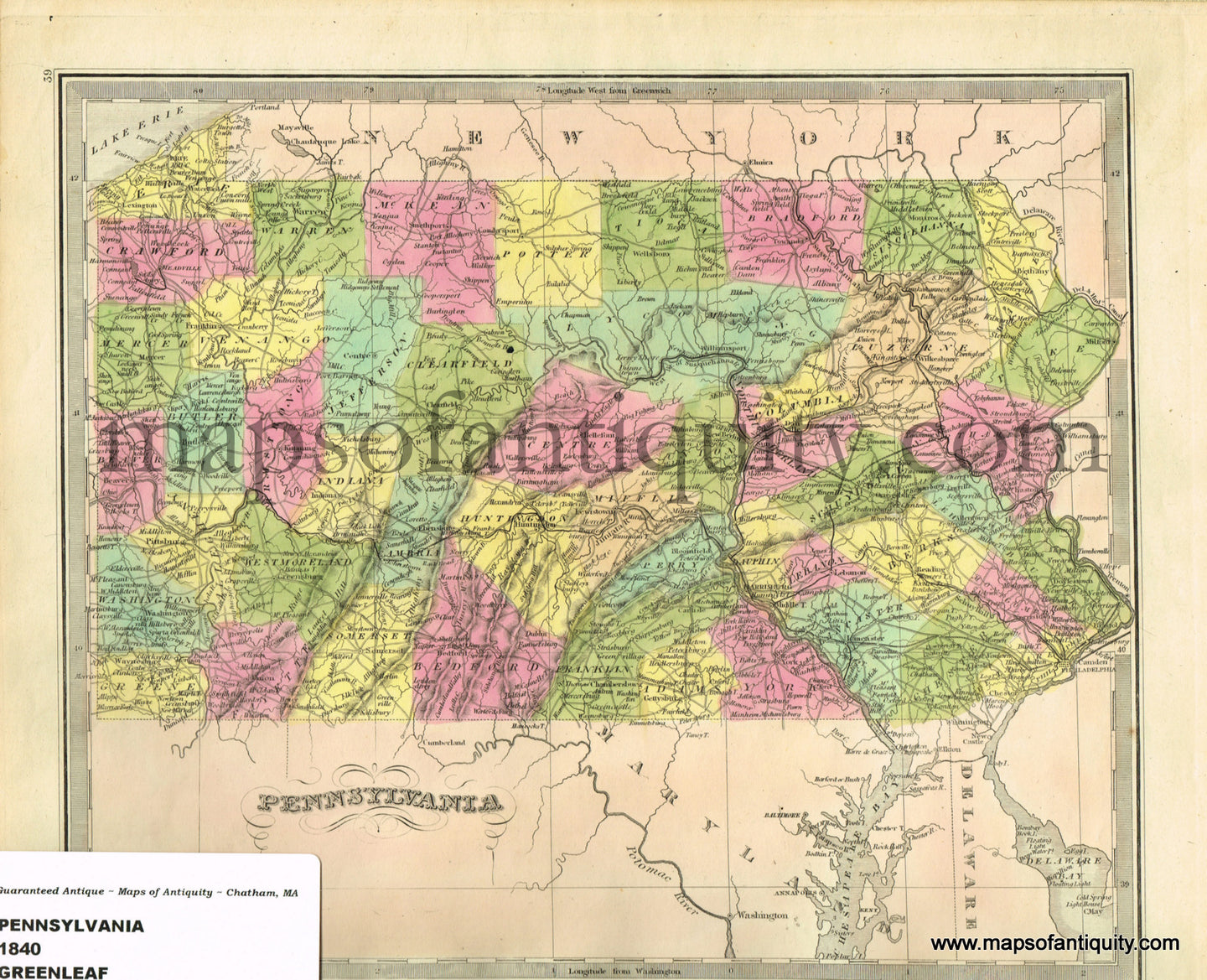 Antique-Hand-Colored-Map-Pennsylvania-Pennsylvania---1840-Greenleaf-Maps-Of-Antiquity