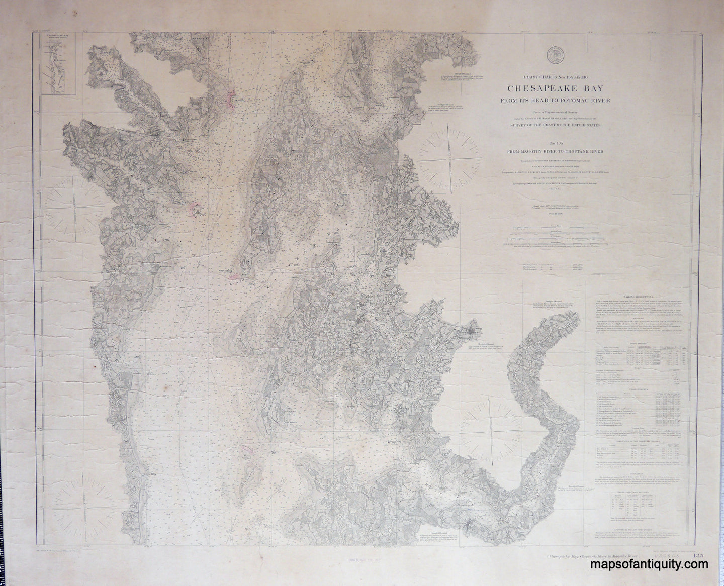 Antique-Nautical-Chart-Coast-Chart-135-Chesapeake-Bay-from-its-Head-to-the-Potomac-River-**********-United-States-Maryland-1877-U.S.-Coast-Survey-Maps-Of-Antiquity