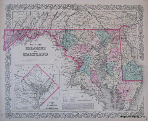 Antique-Hand-Colored-Map-Colton's-Delaware-and-Maryland-United-States-Delaware-1871-Colton-Maps-Of-Antiquity