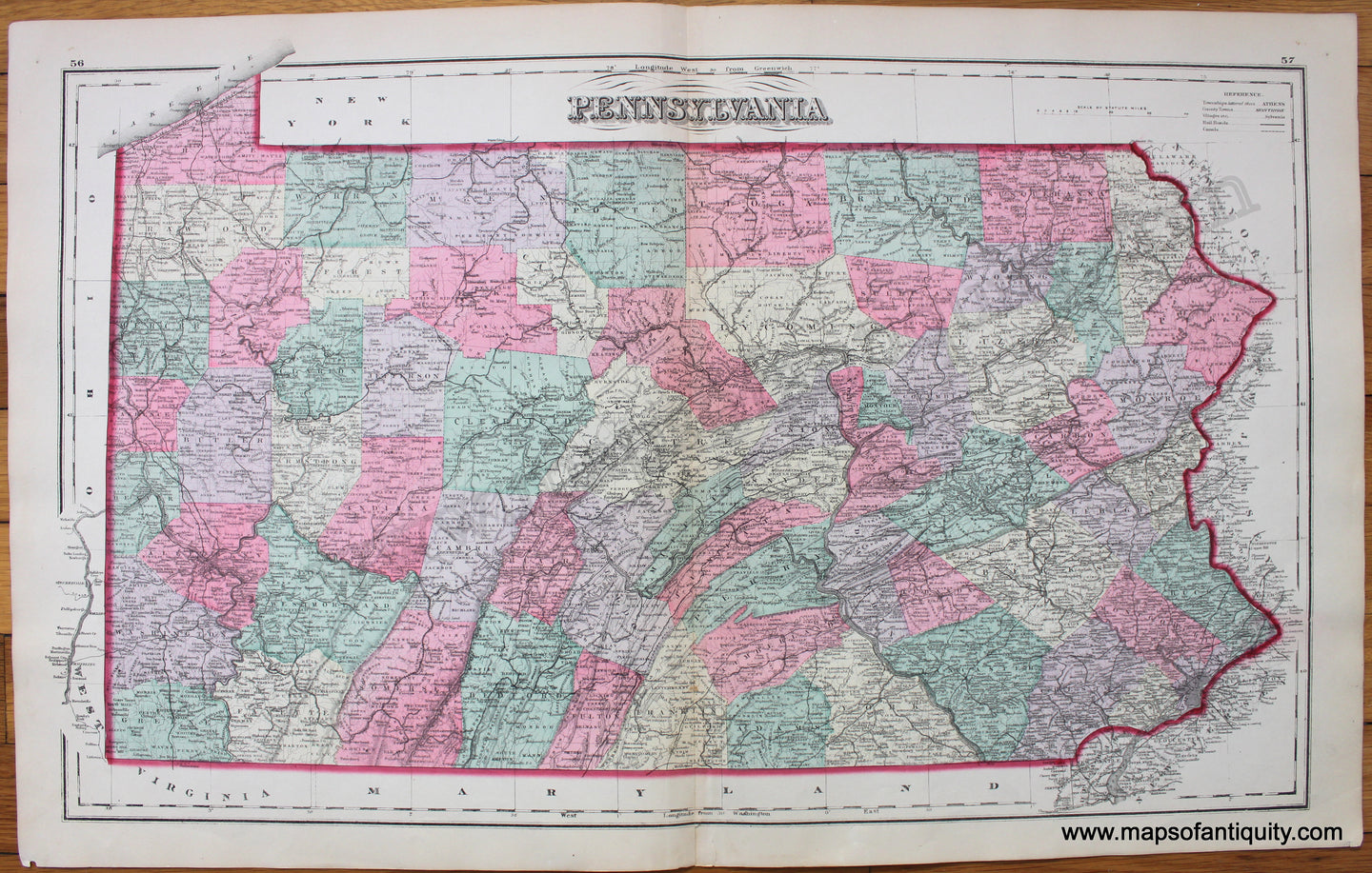 Antique-Hand-Colored-Map-Pennsylvania-United-States-Pennsylvania-1881-Gray-Maps-Of-Antiquity