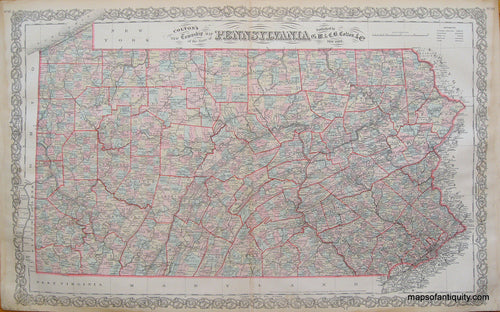 Antique-Hand-Colored-Map-Colton's-New-Township-Map-of-the-State-of-Pennsylvania-United-States-Pennsylvania-1887-Colton-Maps-Of-Antiquity