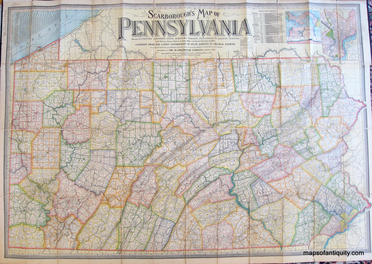 1904 - Pennsylvania Folding Map by the Scarborough Company - Antique M ...