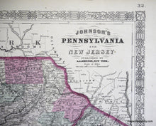 Load image into Gallery viewer, 1864 - Johnson&#39;s Pennsylvania and New Jersey - Antique Map
