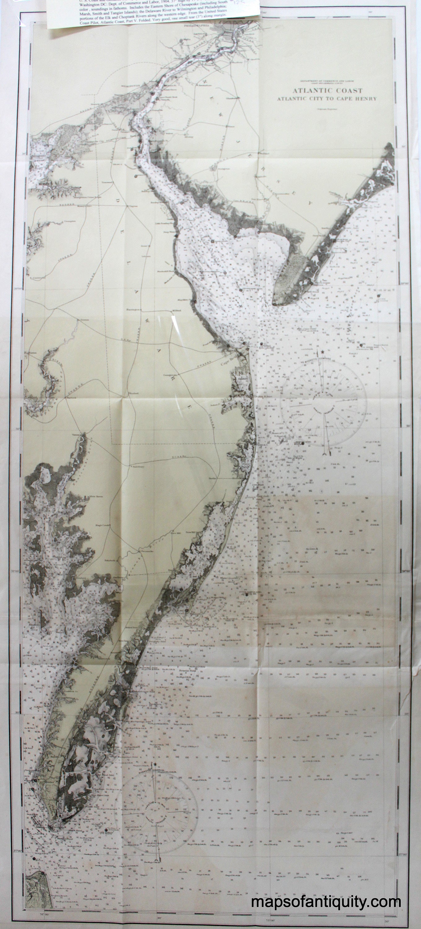 Printed-Color-Antique-Map-Atlantic-Coast-Atlantic-City-to-Cape-Henry-******-United-States-Mid-Atlantic-1904-Department-of-Commerce-and-Labor-Coast-and-Geodetic-Survey-Maps-Of-Antiquity