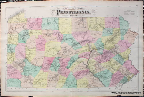 Antique-Map-Railway-Pennsylvania-1872-Walling-Gray-1870s-1800s-railroad-rail-road-way