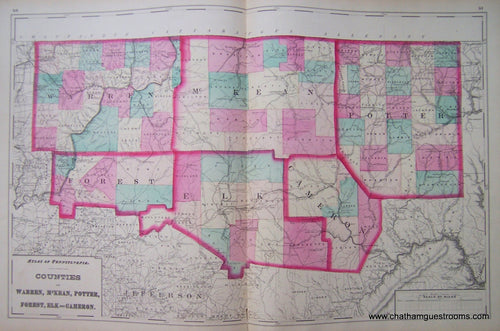 Antique-Map-Counties-Warren-McKean-Potter-Forrest-Elk-Cameron-Pennsylvania