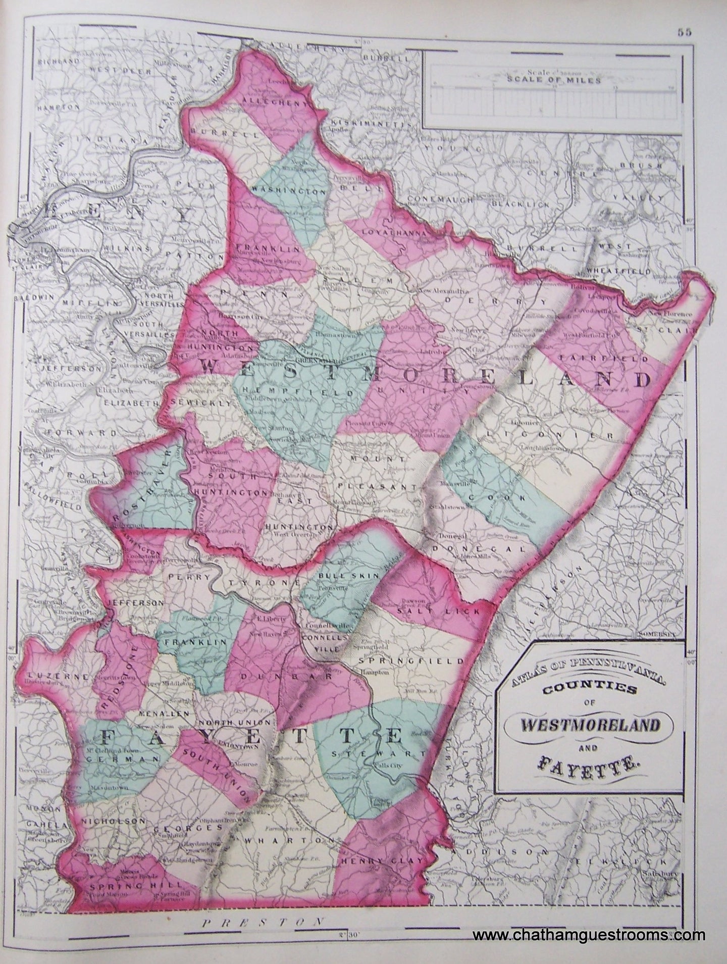 Antique-Map-Counties-Westmoreland-Fayette-Pennsylvania