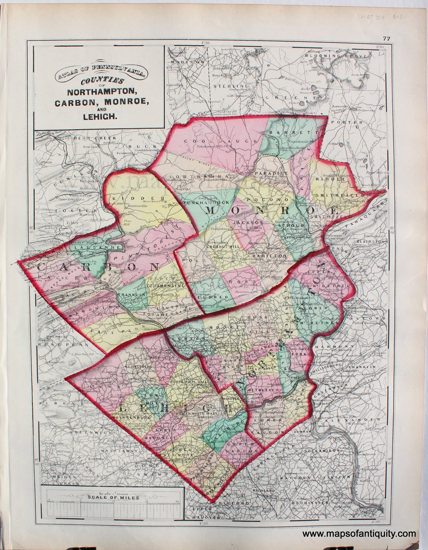 Antique-Map-Counties-Northampton-Carbon-Monroe-Lehigh-Pennsylvania-1871-Maps-of-Antiquity