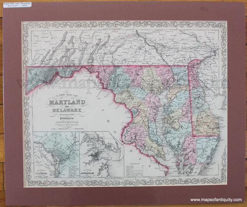 Antique-Hand-Colored-Map-A-New-Map-of-Maryland-and-Delaware.-By-J.L-Hazzard-Mid-Atlantic-Maryland-1859-Desilver-Maps-Of-Antiquity