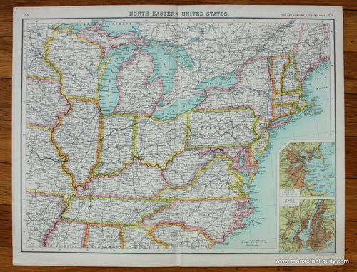 Antique-Printed-Color-Map-North-Eastern-United-States-United-States-Northeast-General-Midatlantic-General-c.-1901-Bartholomew-Maps-Of-Antiquity