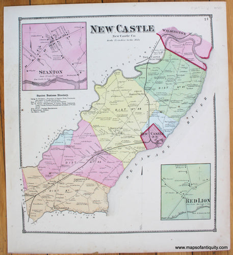 New-Castle-Stanton-Red-Lion-Antique-Map-1868-Beers-1860s-1800s-19th-century-Maps-of-Antiquity